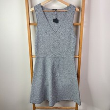 Portmans Dress Womens Medium Grey Herringbone V-Neck Sleeveless Skater Mini