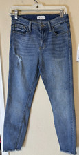 Cello Womens Jeans 9/28 Skinny Distressed Raw Hem Medium Wash Denim crop ankle