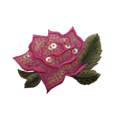 ID 6161 Pink Sequin Rose Flower Patch Love Blossom Embroidered