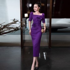 Womens Spring New Square Neck Short Sleeve Evening Party Long Pencil Dress