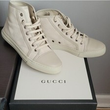 Gucci Cotton Beige White High-top Sneakers Size 35.5 EU