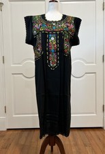 Mexican Black dress, Oaxaca dress, hand embroidery dress.