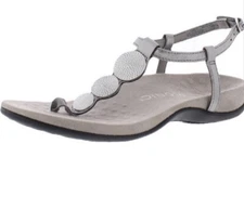 Vionic Womens 10 Wide Rest Lizbeth Backstrap Gray Sandal Pewter Metal Nappa New