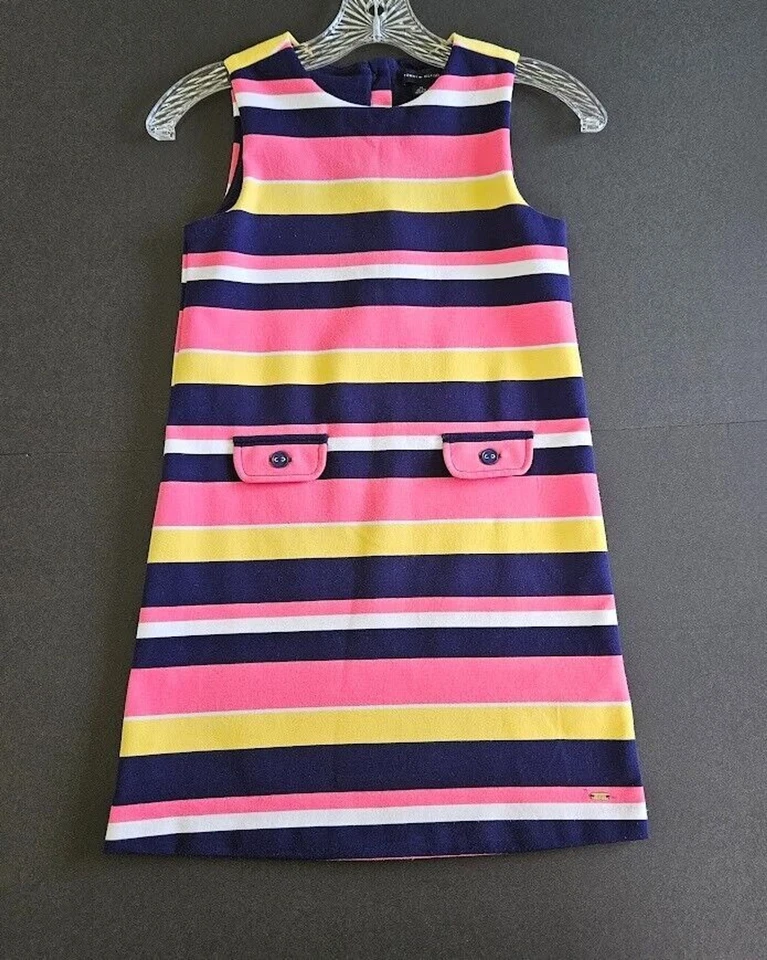 Vestido multicolorido Tommy Hilfiger feminino listras sem mangas com botões e costas tamanho M - Imagem 3 de 4