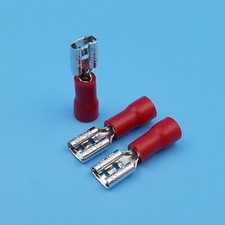 100Pcs Red 4.8mm Female Spade Quick Disconnect 22-16 AWG Wire Crimp Terminals