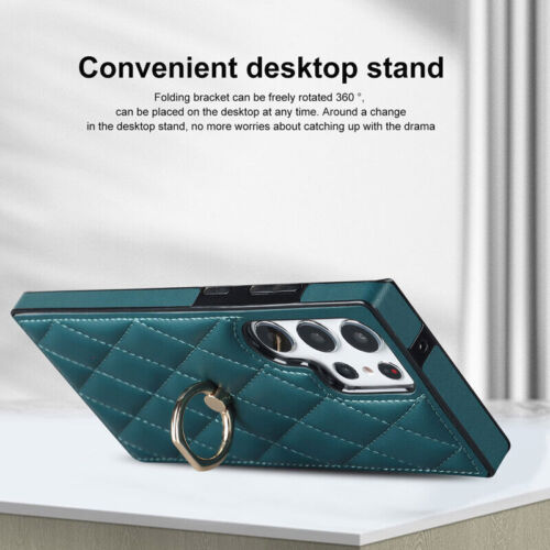 Shockproof Luxury Grid Leather Ring Stand Cover Case For S24 S23 S22 Ultra - Picture 5 of 17