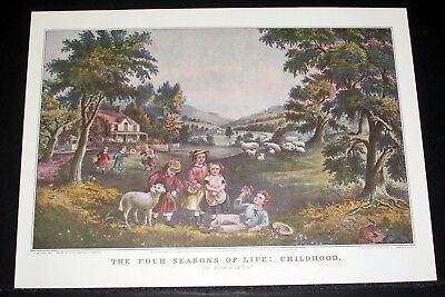 1952 Vintage Currier & Ives "THE FOUR SEASONS OF LIFE YOUTH" COLOR Lithograph