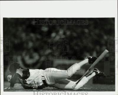 #ad Press Photo Marty Barrett hits the dirt in the 7th during baseball game $24.99
