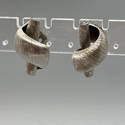 Vintage Napier Signed Brushed Silver Tone Curlicue Shaped Clip-on Earrings