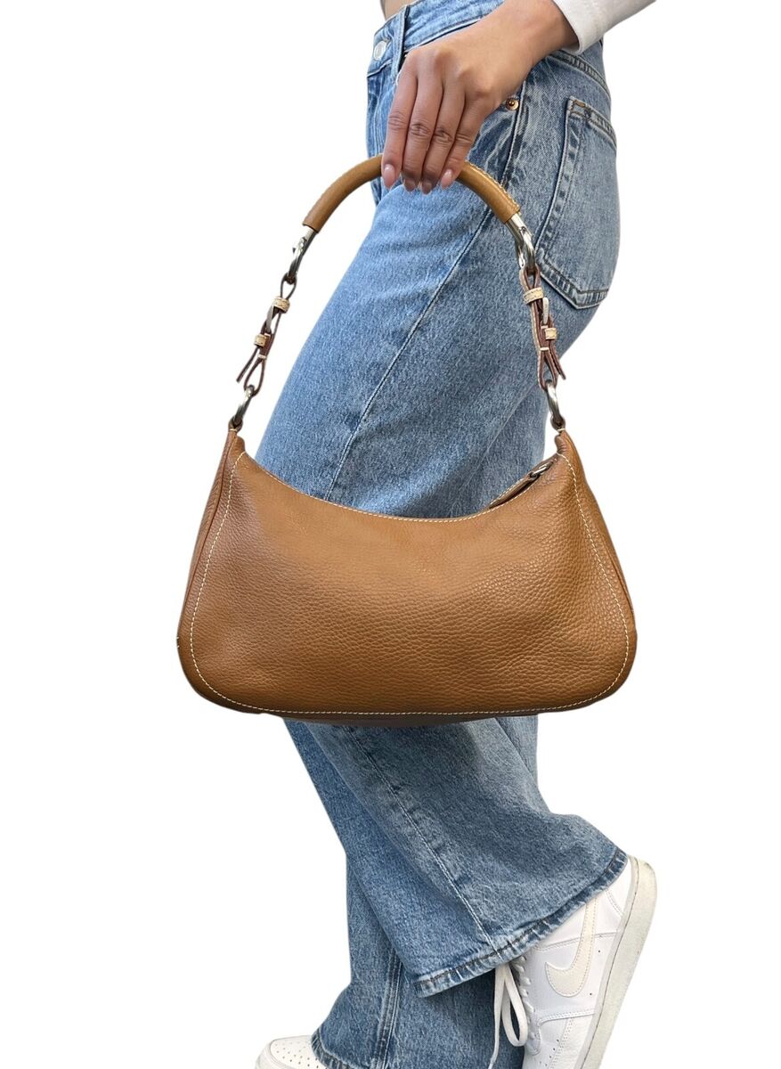 PRADA Vintage Logo Shoulder Bag Handbag Brown Silver Zip PRADA Vintage Logo Shoulder Bag Handbag Brown Silver Zip