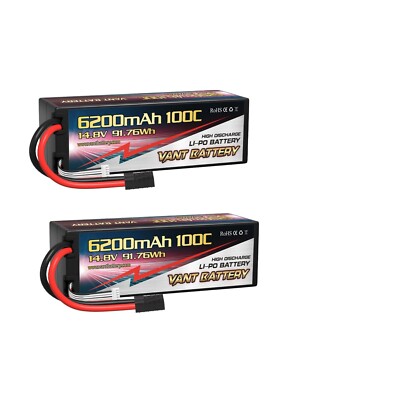 2 VANT 6200MAH 14.8V 100C 4S HardCase Lipo Battery FITS TRAXXAS SLEDGE