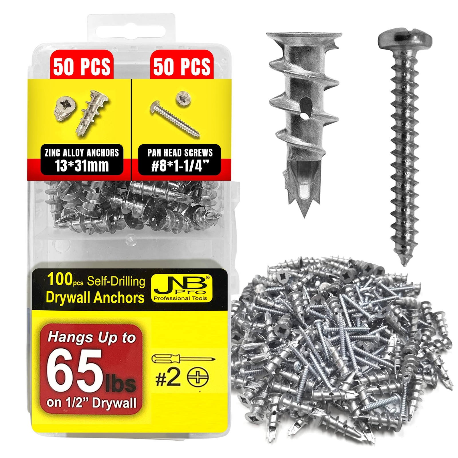 100Pcs Zinc Drywall Anchors & Screws Kit with 50 Self-Drilling Metal Anchors  