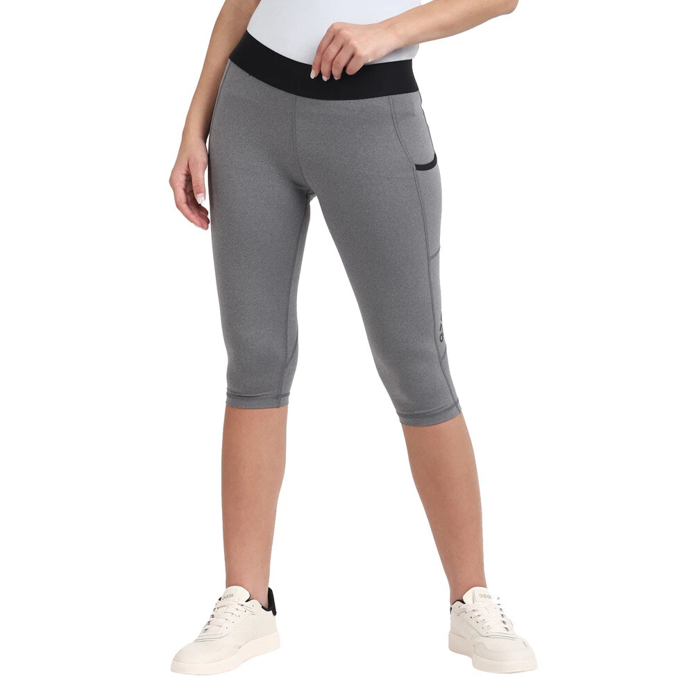 Women Adidas Techfit Capri Workout Grey Leggings with Pocket NEW