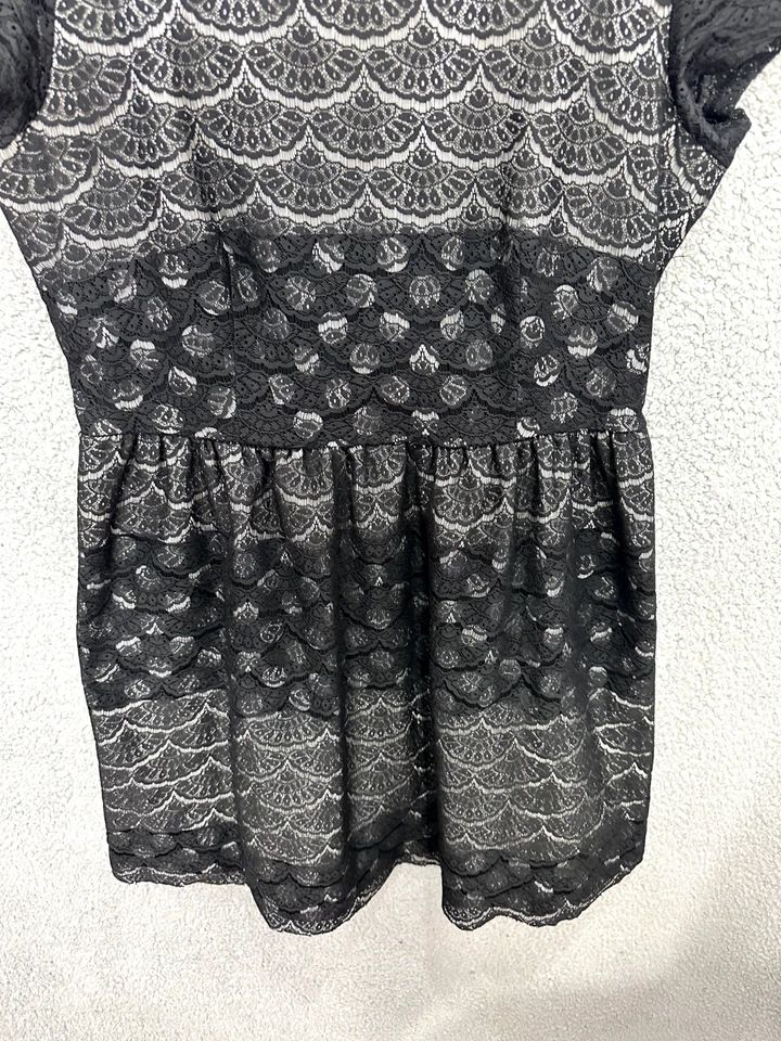 Maison jules Dress Womens Large Black Geometric Short Sleeve Lace Fit Flare - Image 4 of 4
