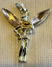 Tinkerbell Fairy Silver Tone Pendant Pink Synthetic Wings