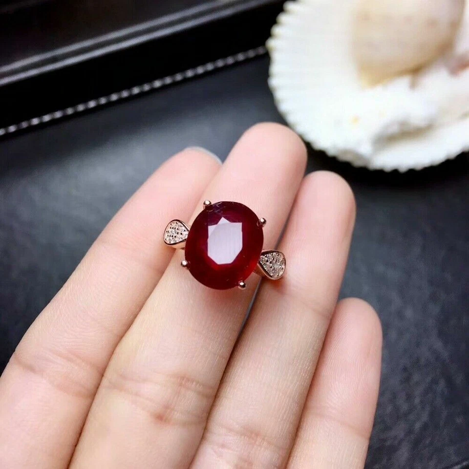 2.50Ct Oval Cut Red Ruby Solitaire Engagement Ring 14K Rose Gold Silver Plated - Image 4 of 4