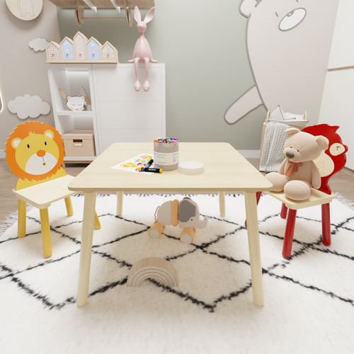 Kids Table and 2 Chairs Set, 3 Pieces Toddler Wooden Activity Play Table Set - 第 4/16 張圖片