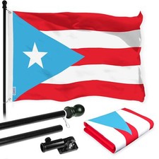 G128 Combo: 6 Ft Black Flagpole Puerto Rico Light Blue Flag 3x5Ft Printed Poly