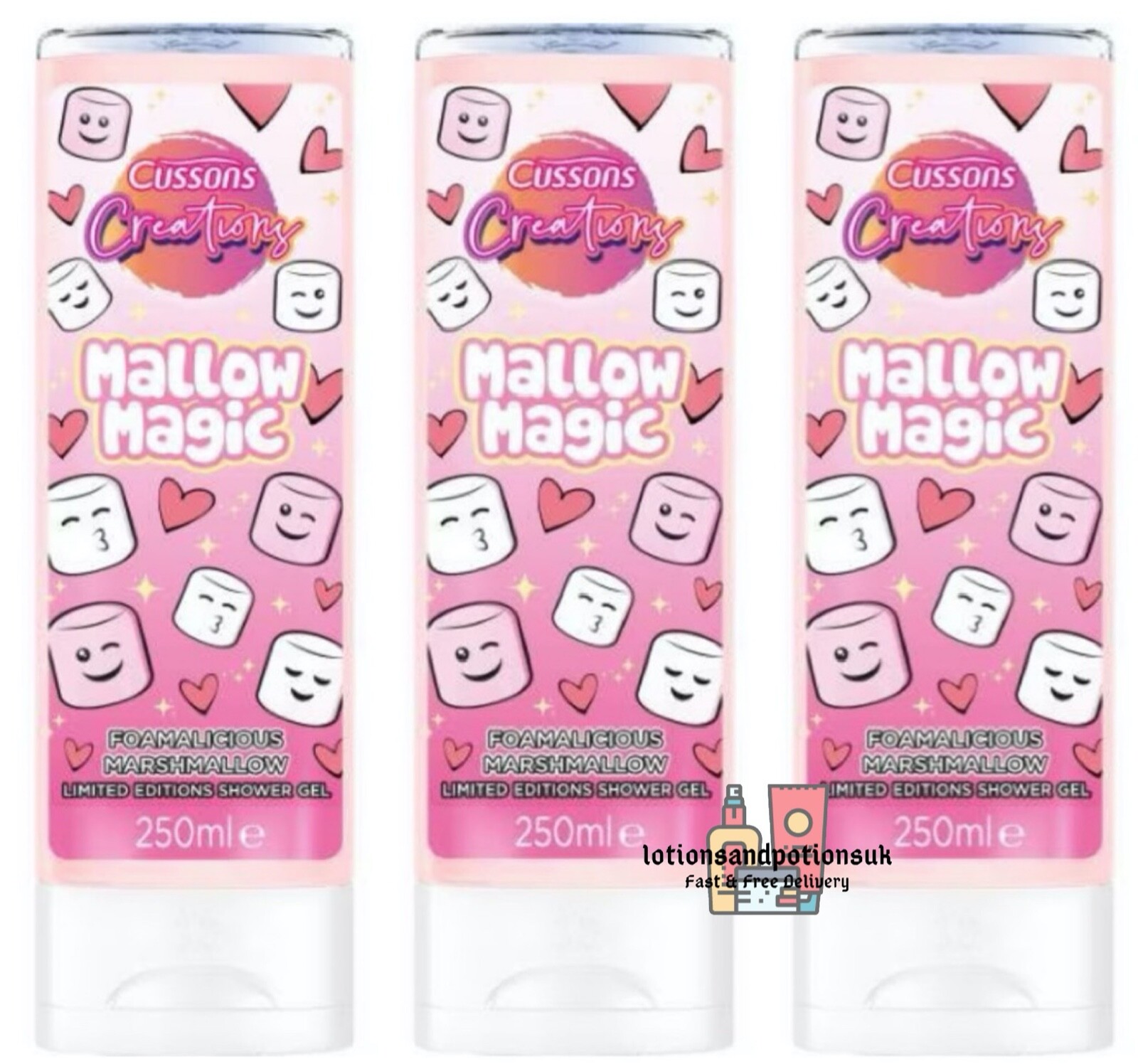 3 x Cussons Creations MALLOW MAGIC Marshmallow Ladies Girls Shower Gel 250ml