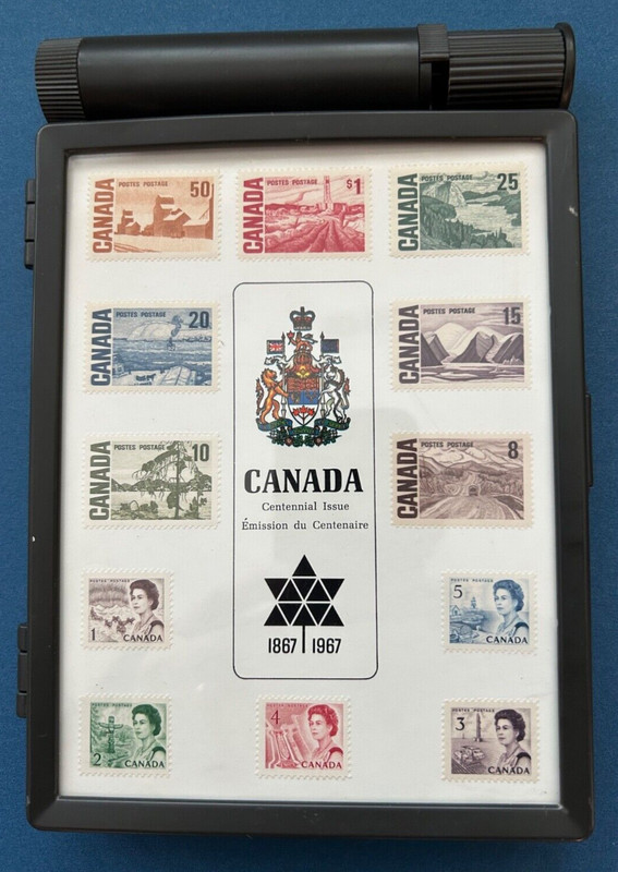 VINTAGE 1967 Canada Centennial Commemorative Stamp Box Queen Elizabeth II
