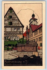 Rothenburg ob der Tauber Germany Postcard Chapel fountain at Weißenthurm c1920's