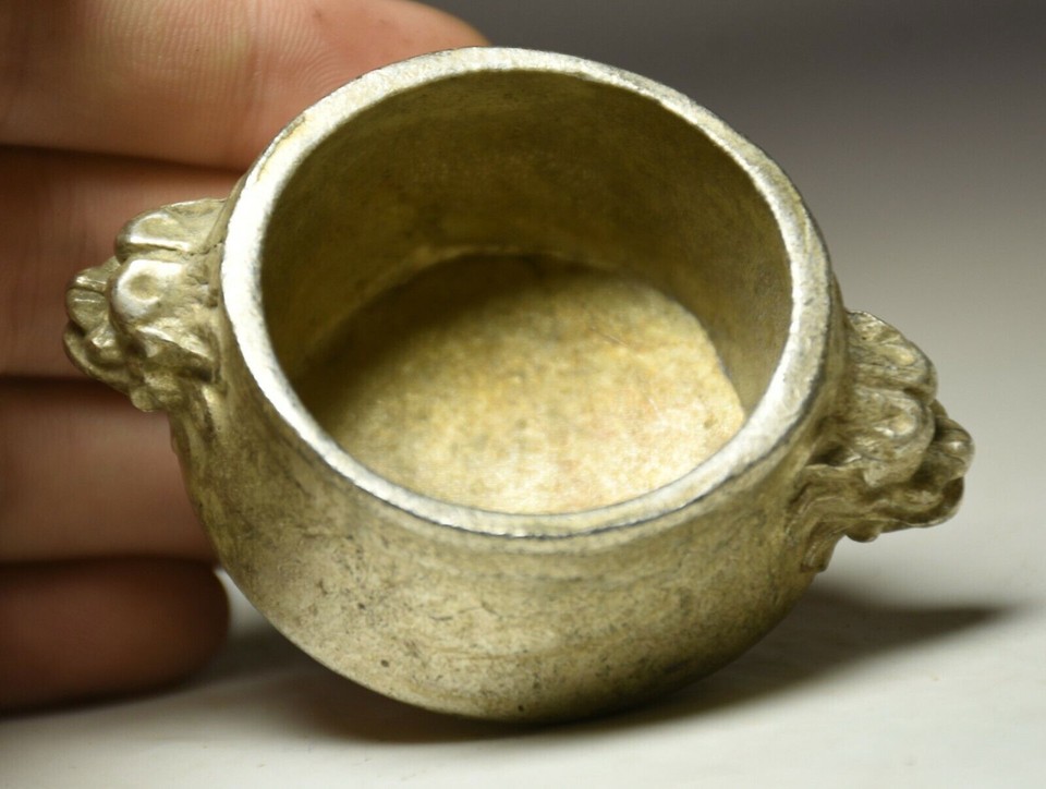 7CM Old China Mark Silver Carve Double Lion Son Animal Incense Burner