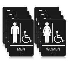 ADA Braille Handicap Bathroom Sign for Men  Women 9  x 6  - Pack of 4 - ABS Pl...