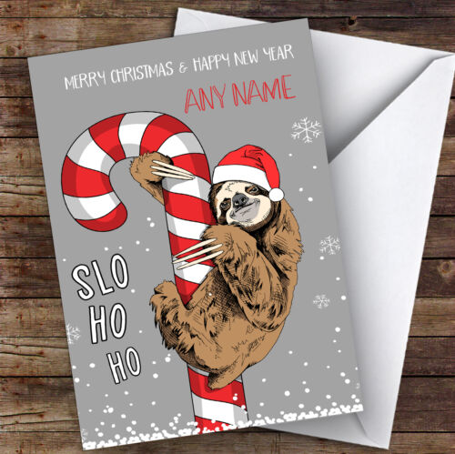 Sloth & Candy Cane Funny Joke Personalised Christmas Card | eBay