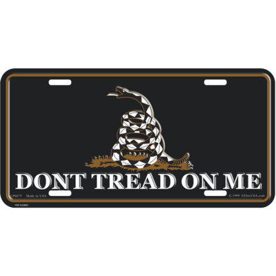 GADSDEN FLAG LICENSE PLATE: Black, Size 12'' x 6''
