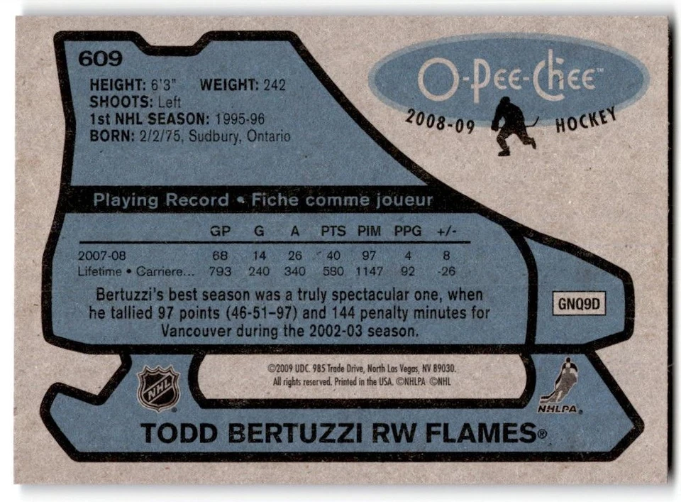 2008-09 O-Pee-Chee '79-80 Retro Todd Bertuzzi #609 Calgary Flames - Image 2 of 2