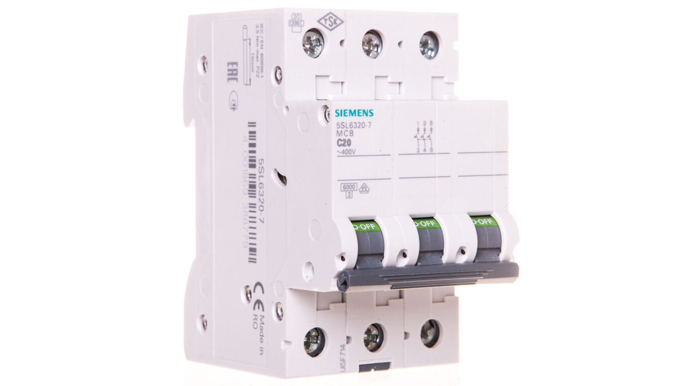 Miniature circuit breaker 3P C 20A 6kA AC 5SL6320-7 /T2UK