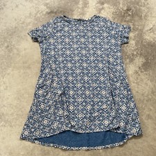 Fat Face Dress Womens 14 Blue Geometric Flowy Pockets Short Sleeve Knit Casual