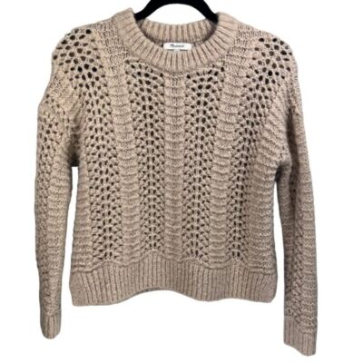 Madewell Women's Windemere Pointelle Open Knit Pullover Sweater Size XXS Alpaca