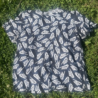 Nike Men's All Over Logo Print Graphic T-Shirt sz. L Black 
