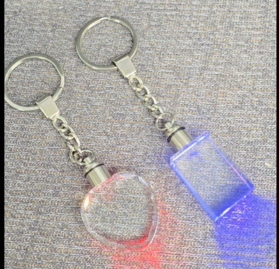 4 Pk 3D Crystal Keychain, Lighted, Heart & Square, K9 Laser Engraving BLANK