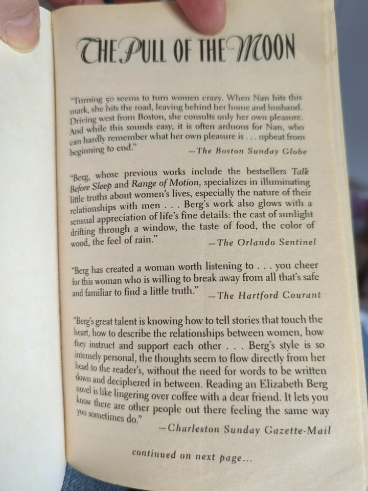 Book, The Pull of the Moon. Author Elizabeth Berg. Paperback. - Image 3 of 3