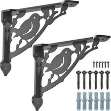 2 Pack 12" Heavy Duty Iron Shelf Brackets, Black Coated, 300LB Support