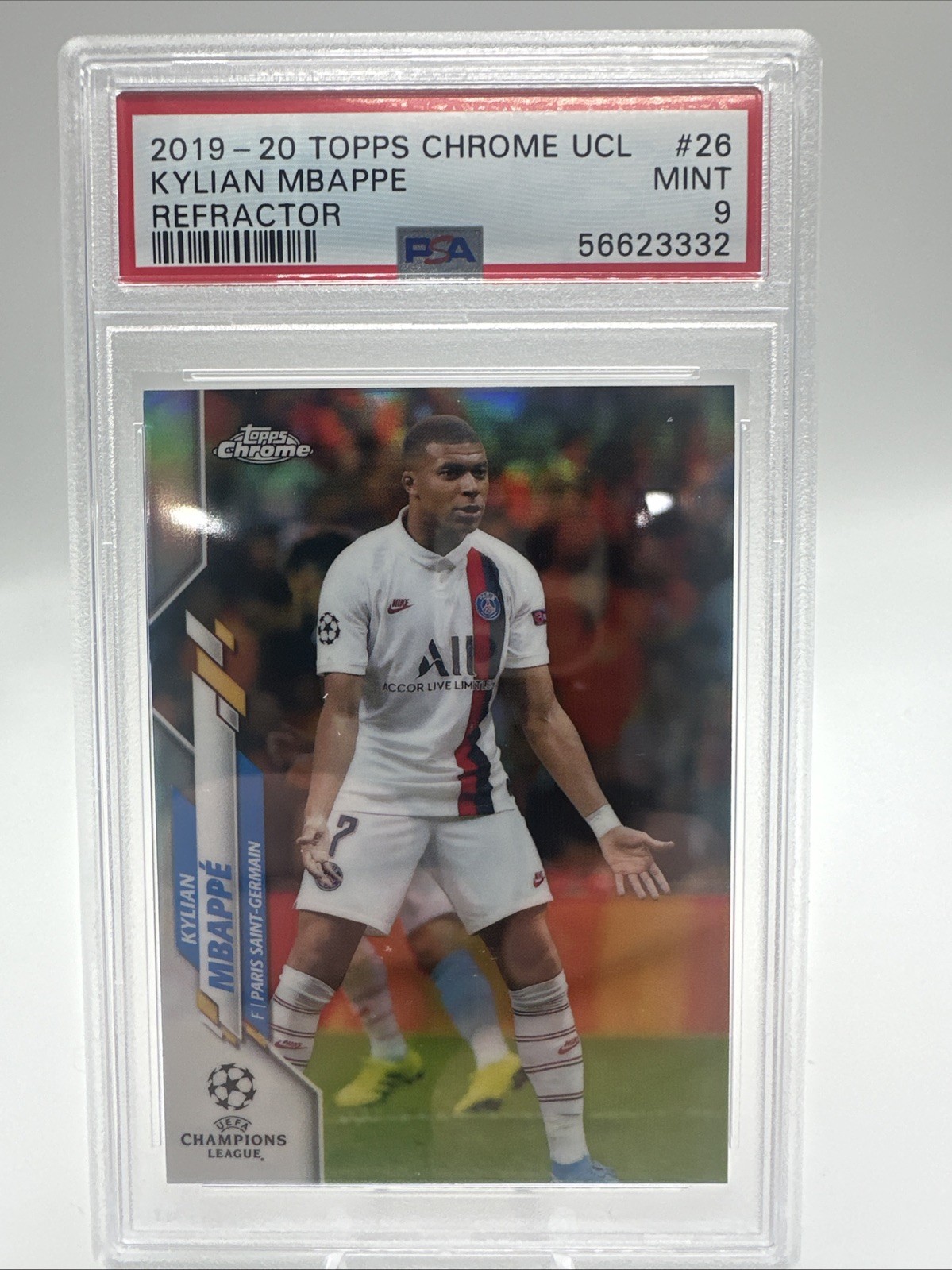 2019-20 Topps Chrome UEFA Kylian Mbappe #26 Refractor PSA 9 Mint 📈🔥