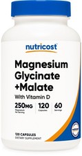Nutricost Magnesium Glycinate  Malate 250mg 120 Capsules - High Absorption