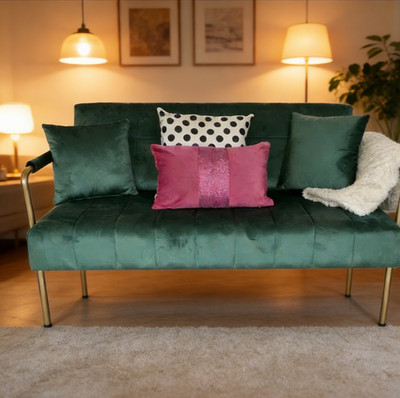 NEW 56.6'' Modern Velvet Loveseat Sofa Green, Mid-Century Couch with 2 Pillows
