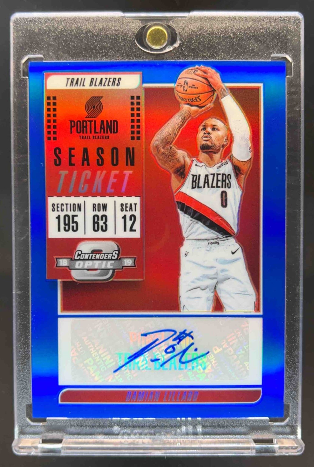 2018-19 Contenders Optic Damian Lillard Veteran Season Ticket Auto Blue #24/35