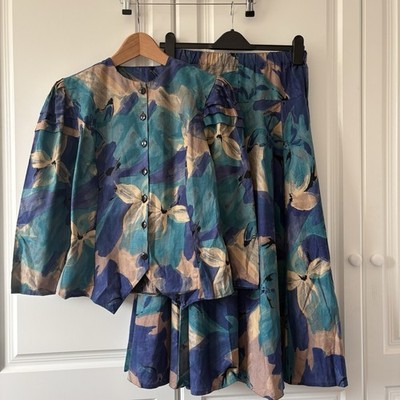 Vintage Madge Designs 1980er Designer 100% Baumwolle 2-teiliges Set Co-Ord ungetragen 8-10