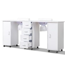 Double Manicure Table Nail Table with Electric Dust Collector, Lockable Wheels