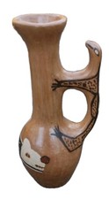 Painted Pottery Lizard Handle Bear Unknown Origin Unsigned Jug Alaska? Native?