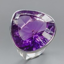Handmade 34 ct Natural Amethyst Ring 925 Sterling Silver Size 8 /R437102
