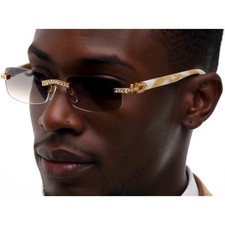Rimless Sunglasses Gold Rhinestone Accents Fashion Clear Eyewear Men Lentes New