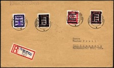 GLAUCHAU 24,37 BRIEF, 1945, 15 auf 6 Pf. blauviolett und 25 auf 12 Pf.
