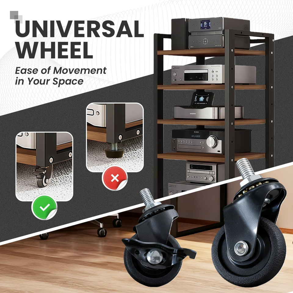 6-Tier Rolling Media Stand with Adjustable Shelves for Audio-Video ...