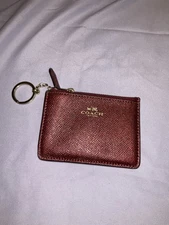 COACH New York Wallet Skinny Crossgrain Leather Burgundy ID Card Case Key Holder