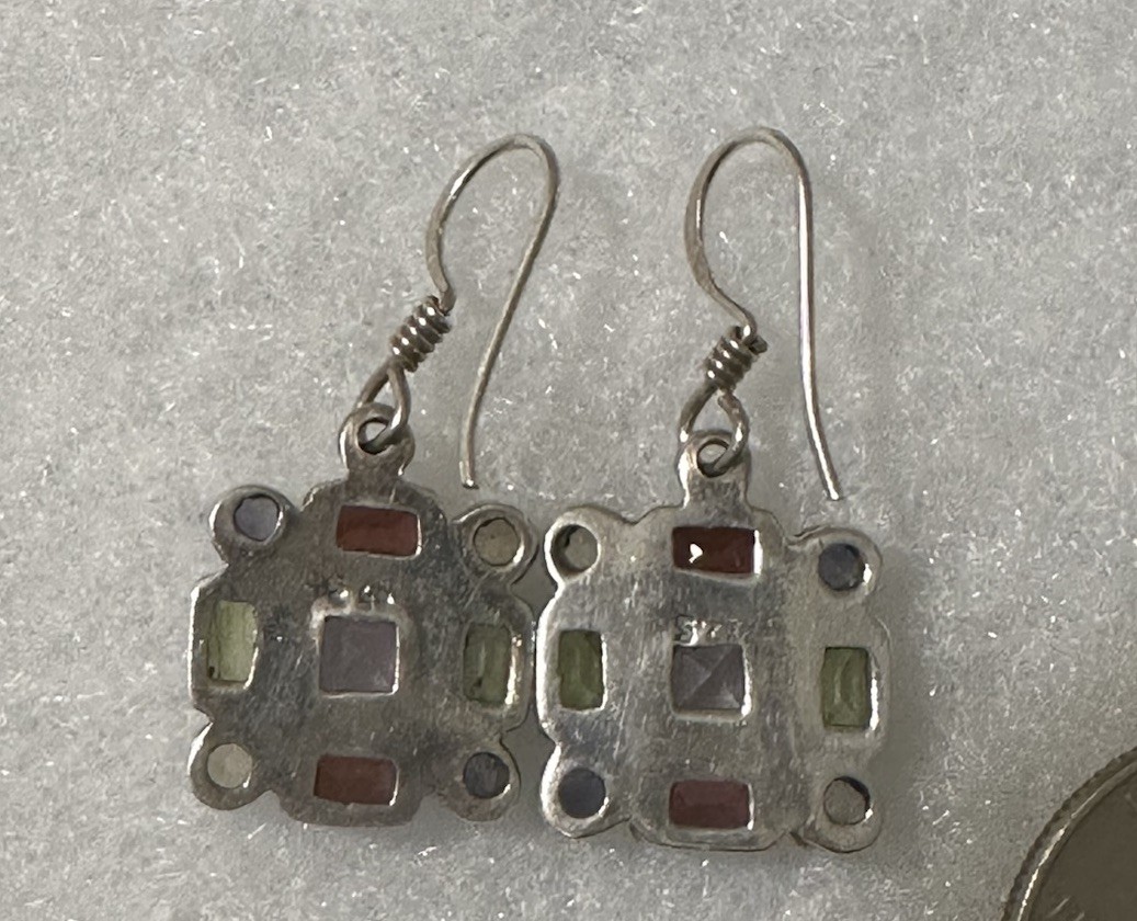 STERLING MULTICOLORED/SHAPED SQUARE GEMSTONE DANG… - image 5